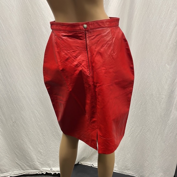 Vintage Terra Women's Red Genuine Leather Pencil Skirt - Picture 3 of 7